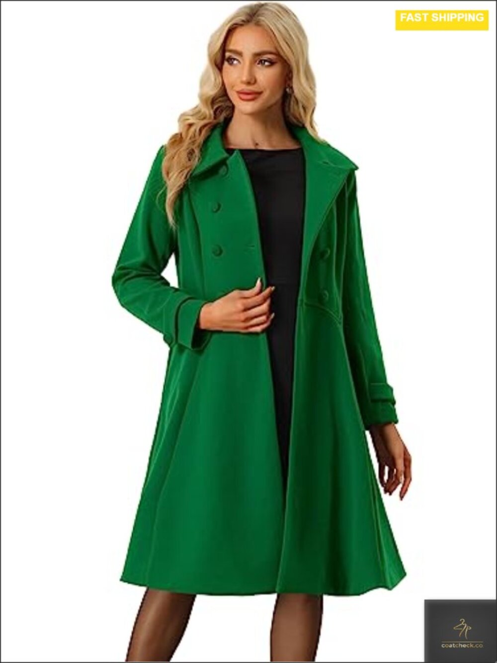 Winter Wool Blend Pea Coat with Leopard Print Collar